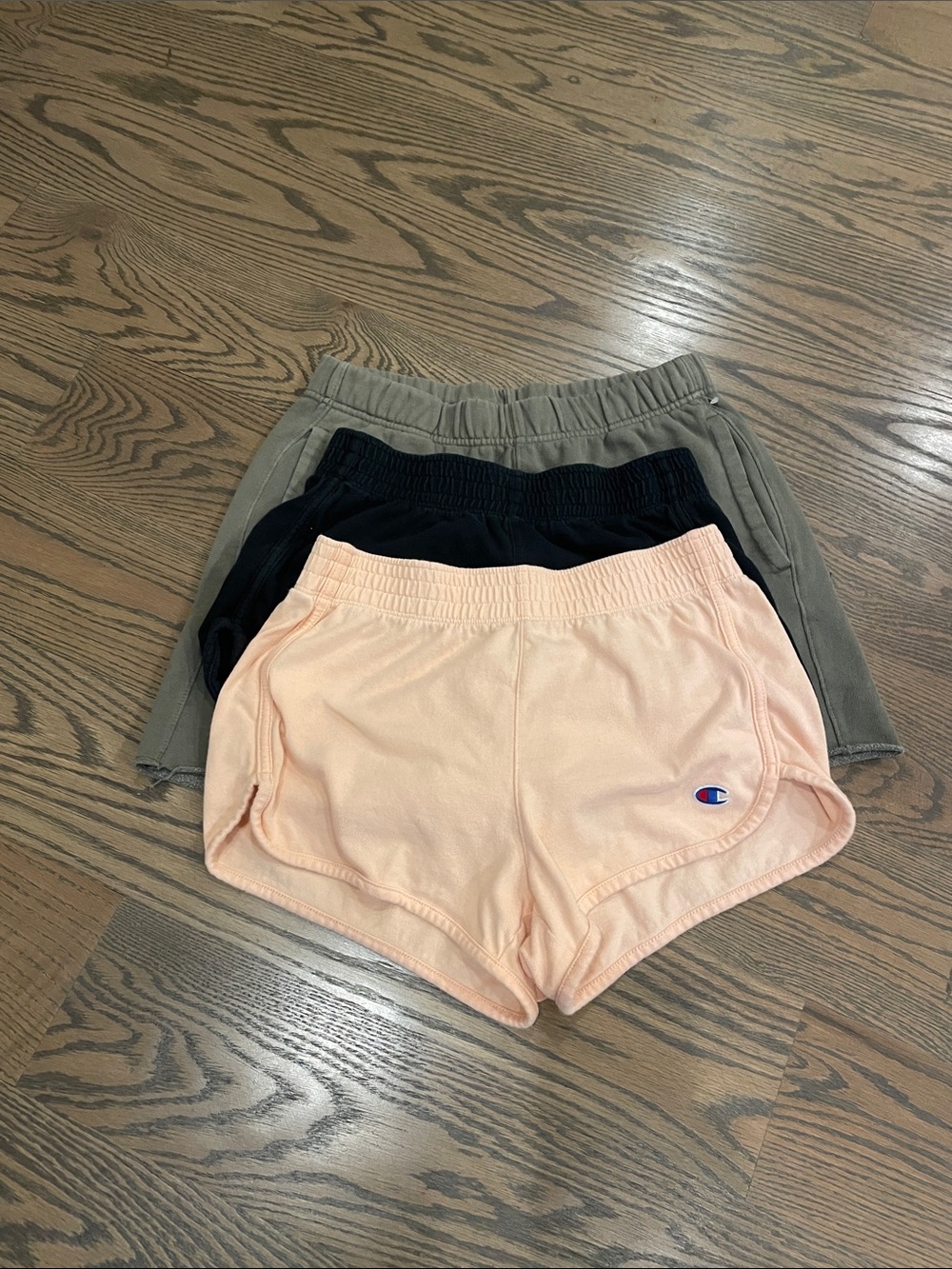 Women’s Champion Shorts Set of 3 - Peach, Black and Olive, Size Small
